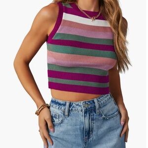Striped Sleeveless Ribbed Crop Tank Top